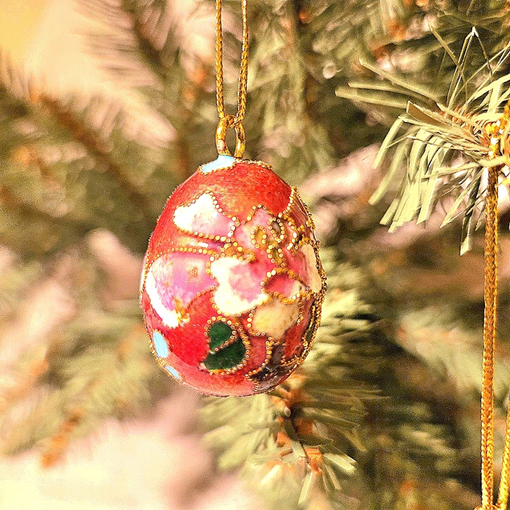 VTG Cloisonne Mini Egg Ornaments Set of 3, Enamel Brass Butterfly Floral, RARE - Picture 7 of 9